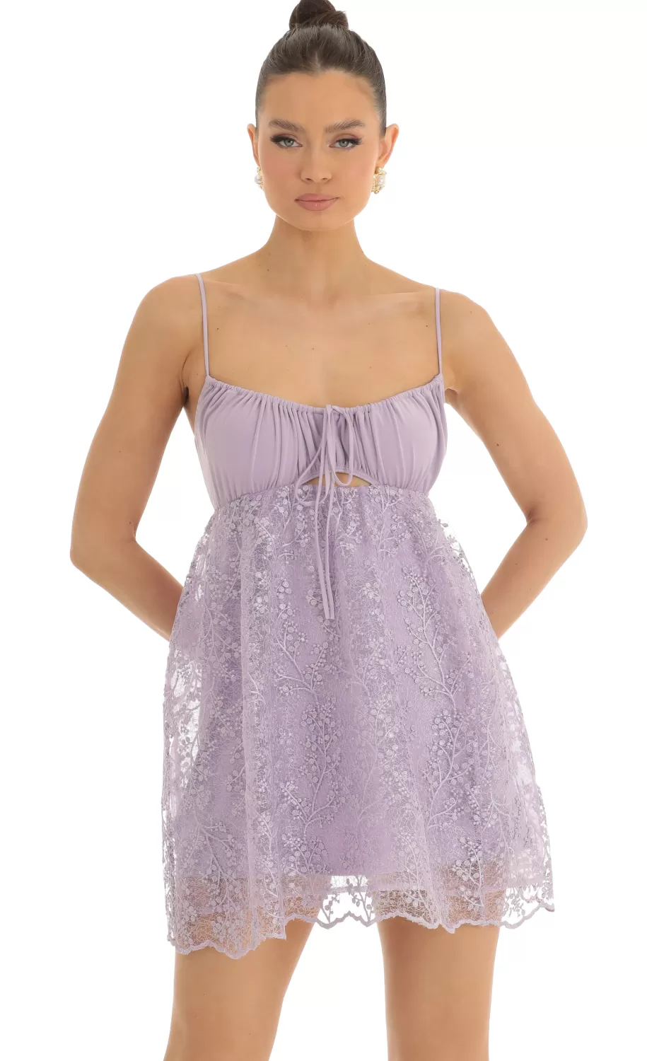 Sequin Embroidered Baby Doll Dress In Purple^LUCY IN THE SKY Discount