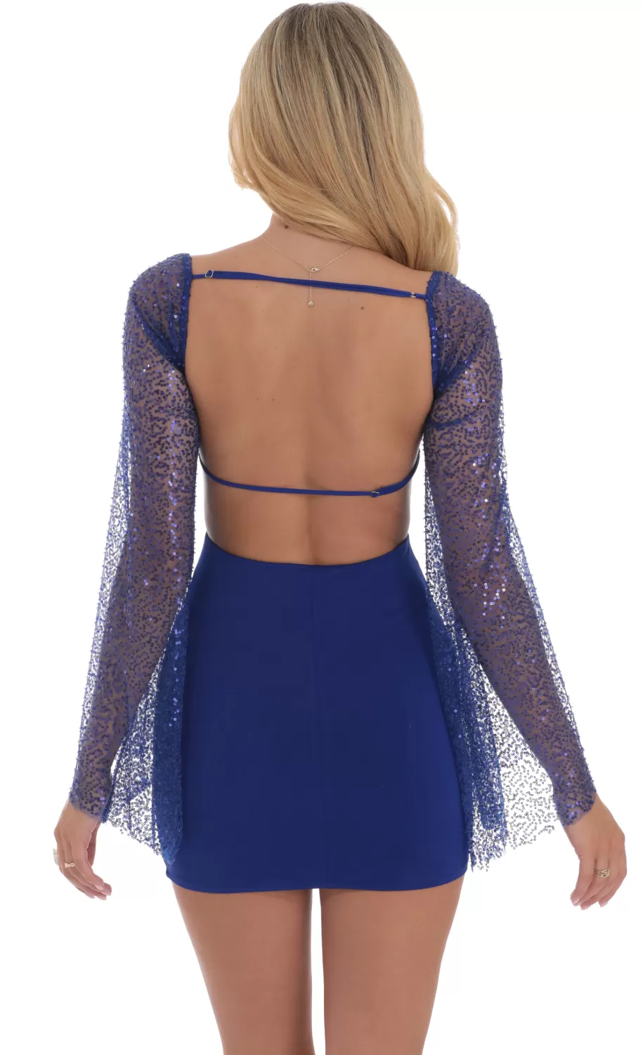 Sequin Flare Sleeve Dress In Blue^LUCY IN THE SKY Flash Sale