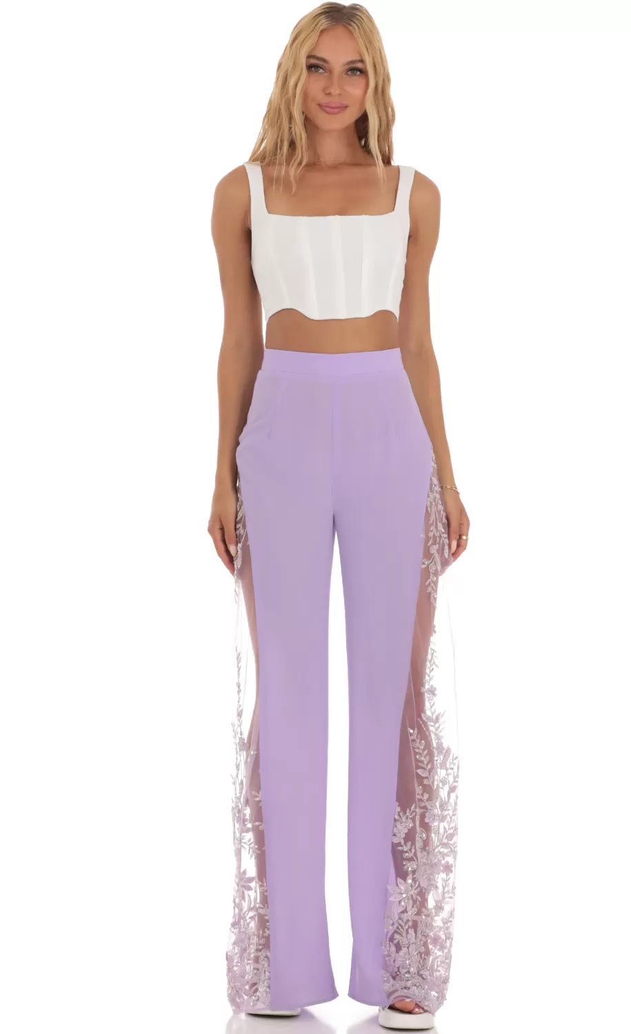 Sequin Floral Pants In Lavender^LUCY IN THE SKY Sale