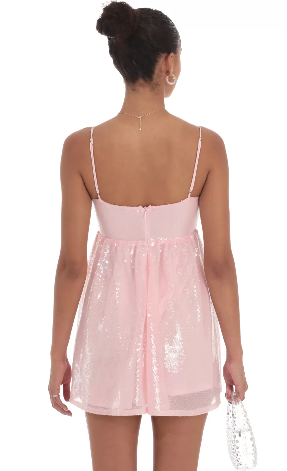 Sequin Front Bow Babydoll Dress In Pink^LUCY IN THE SKY Online