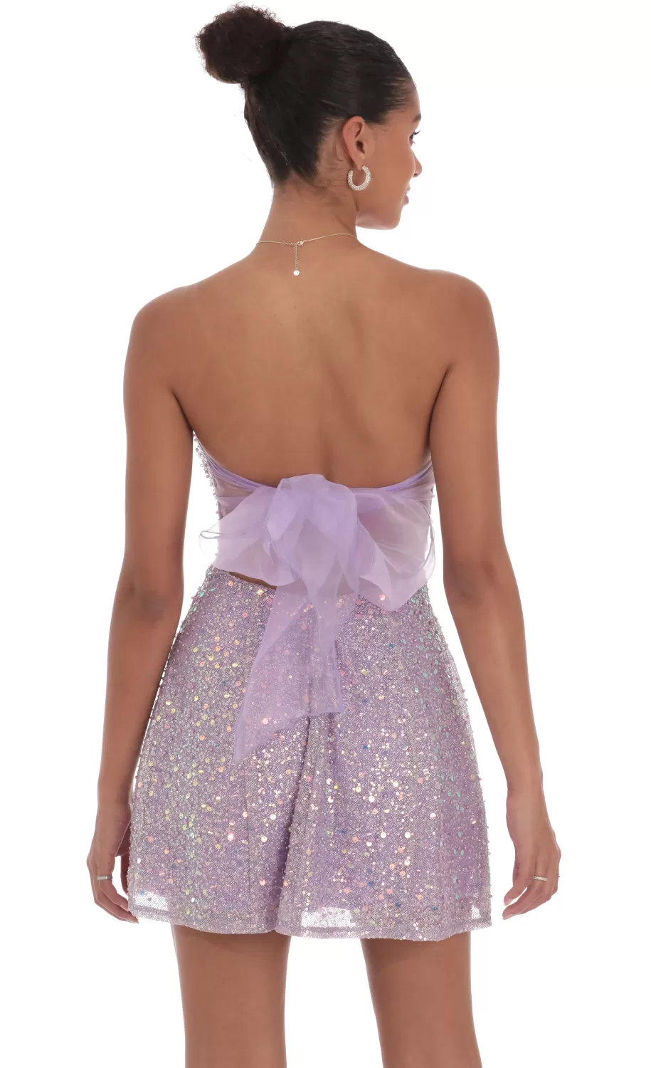 Sequin Glitter Strapless Fit And Flare Dress In Lilac^LUCY IN THE SKY New