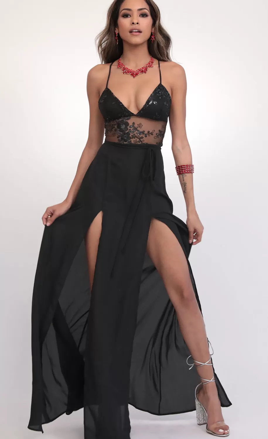 Sequin Lace Maxi Dress In Black^LUCY IN THE SKY Store