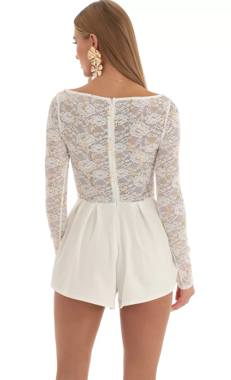 Sequin Lace Romper In White^LUCY IN THE SKY Hot