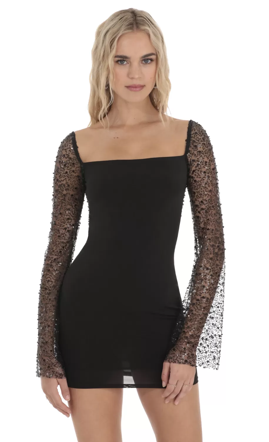 Sequin Long Sleeve Dress In Black^LUCY IN THE SKY Clearance