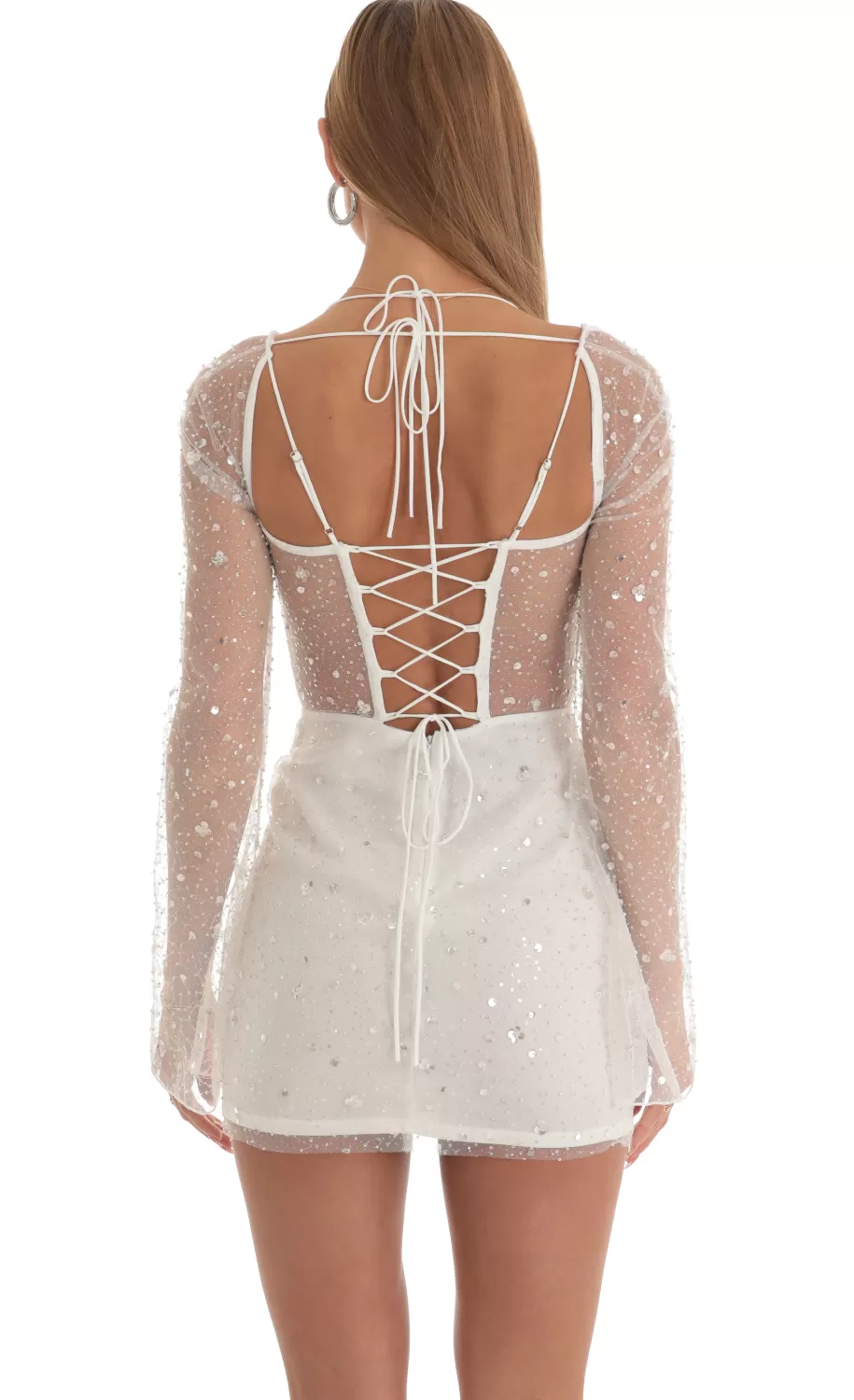 Sequin Long Sleeve Dress In White^LUCY IN THE SKY Sale