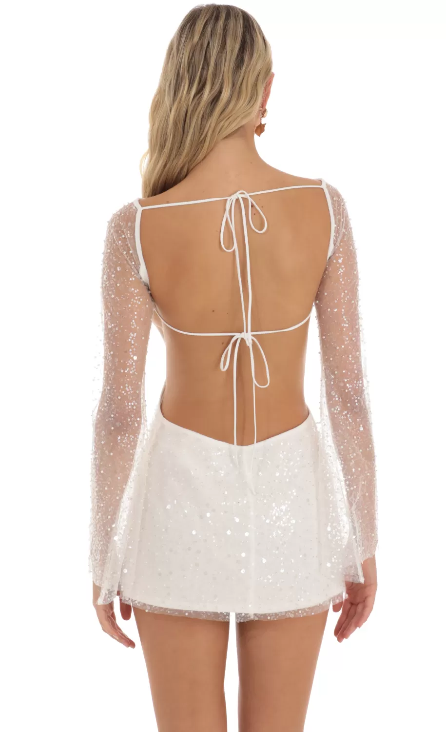 Sequin Long Sleeve Dress In White^LUCY IN THE SKY Sale