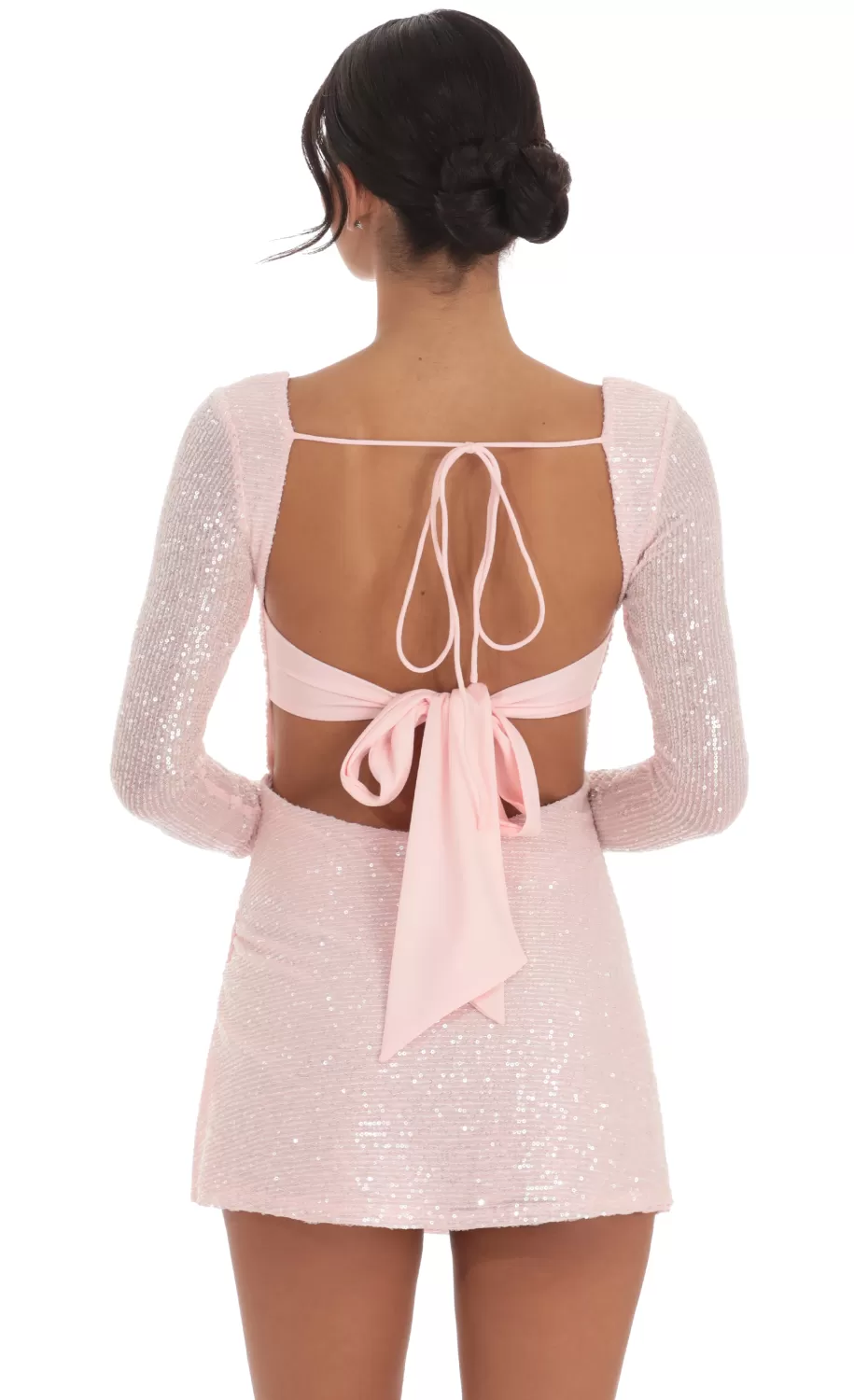 Sequin Long Sleeve Side Slit Dress In Light Pink^LUCY IN THE SKY Online