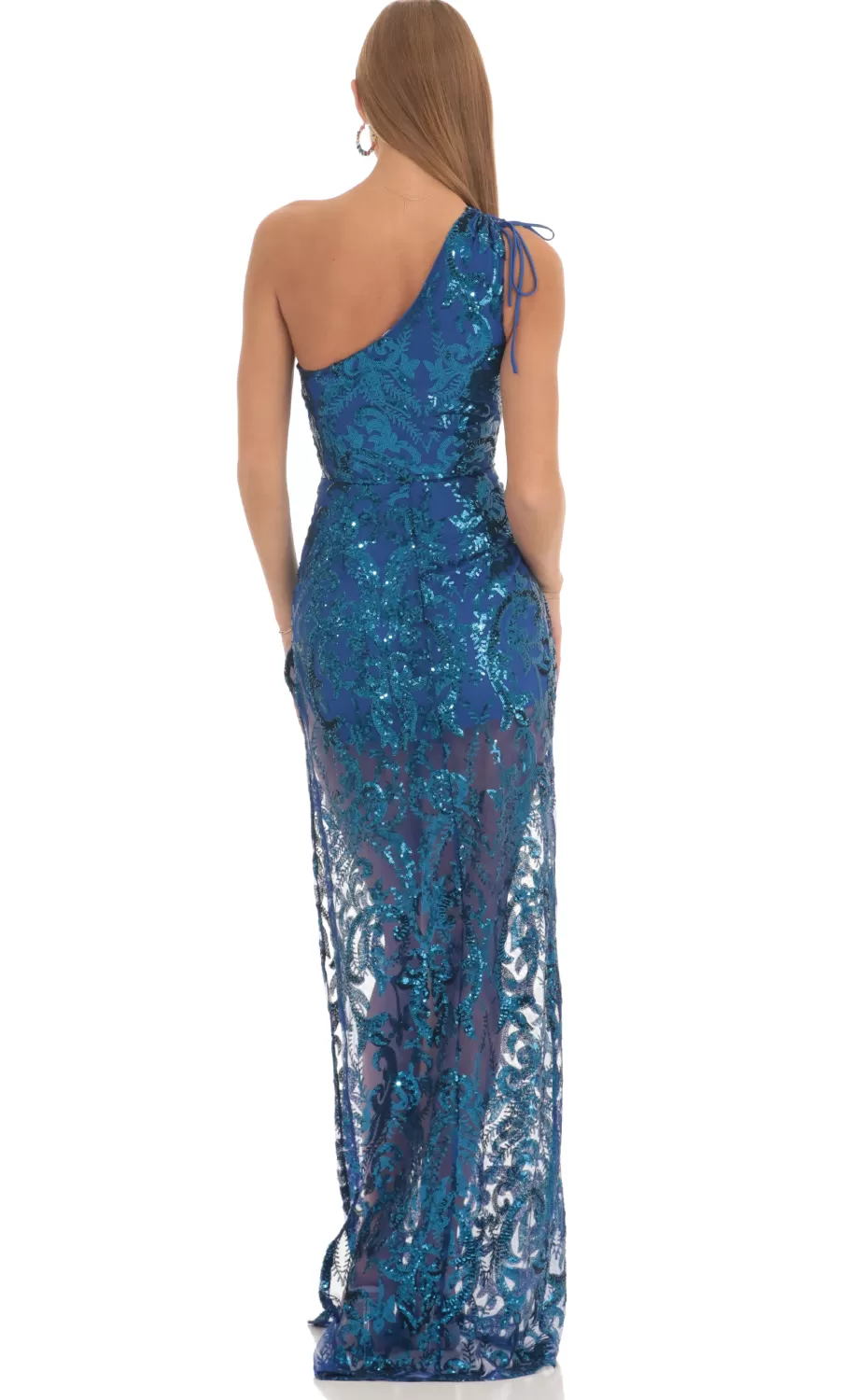 Sequin One Shoulder Maxi Dress In Blue^LUCY IN THE SKY Flash Sale