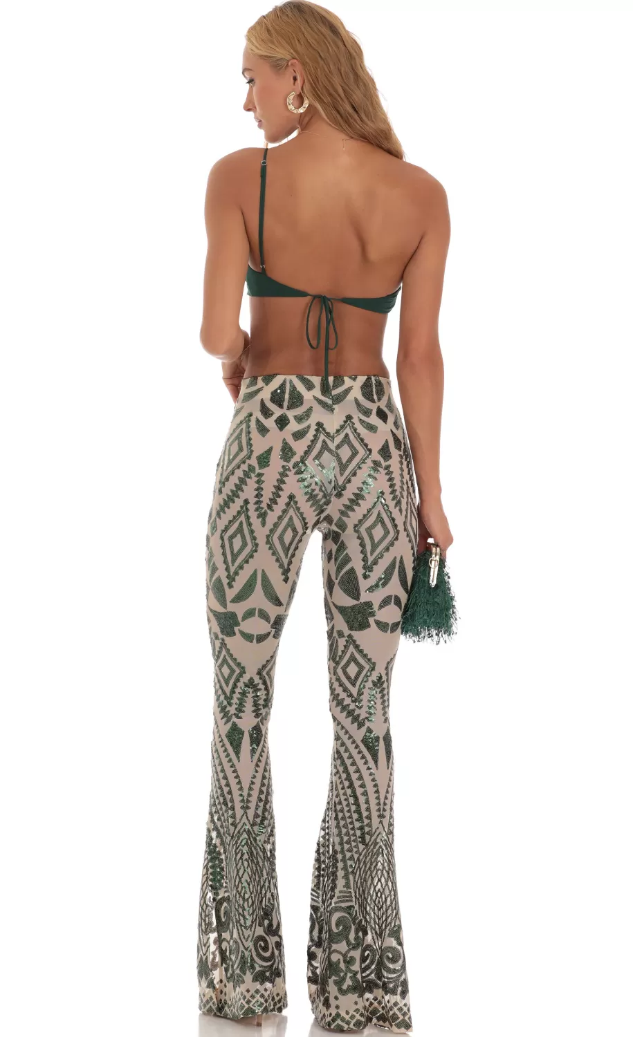 Sequin One Shoulder Two Piece Set In Green^LUCY IN THE SKY Store