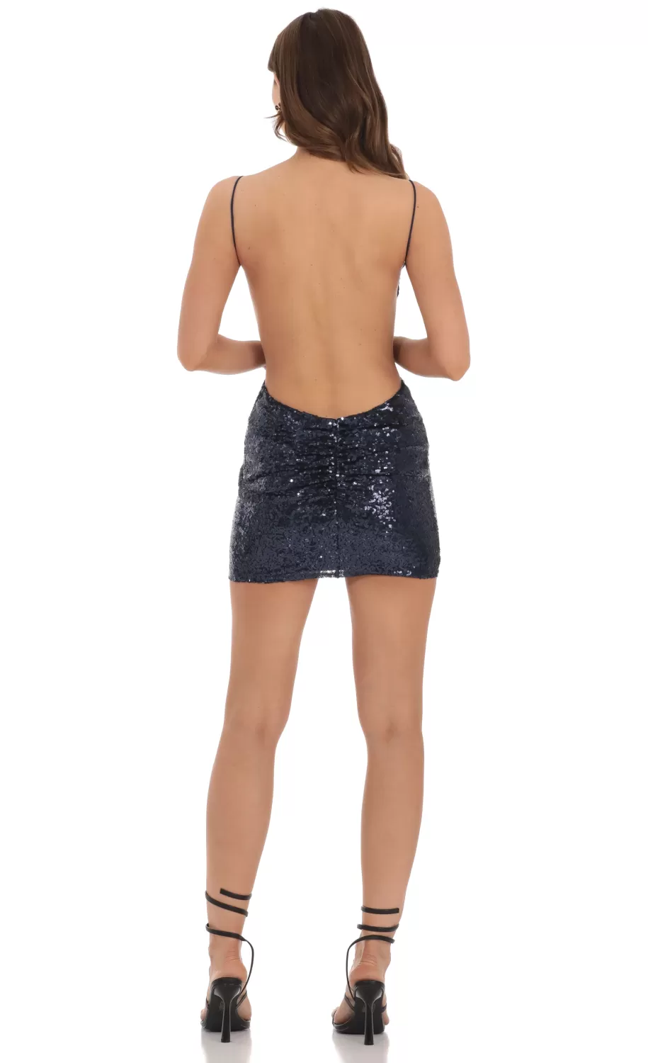 Sequin Open Back Bodycon Dress In Navy^LUCY IN THE SKY Shop