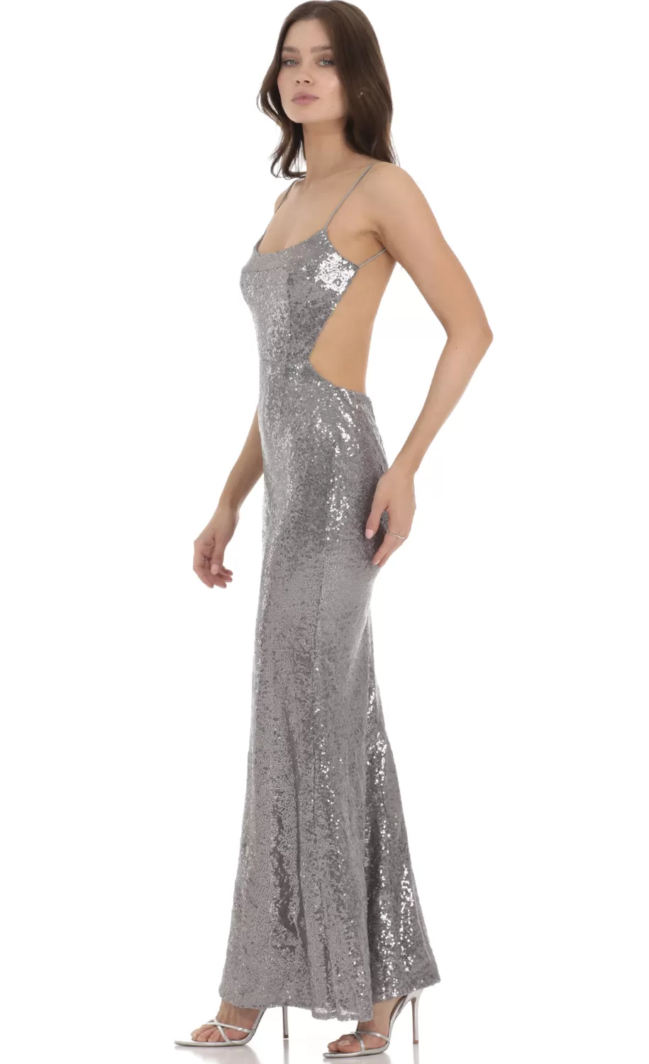 Sequin Open Back Dress In Silver^LUCY IN THE SKY New