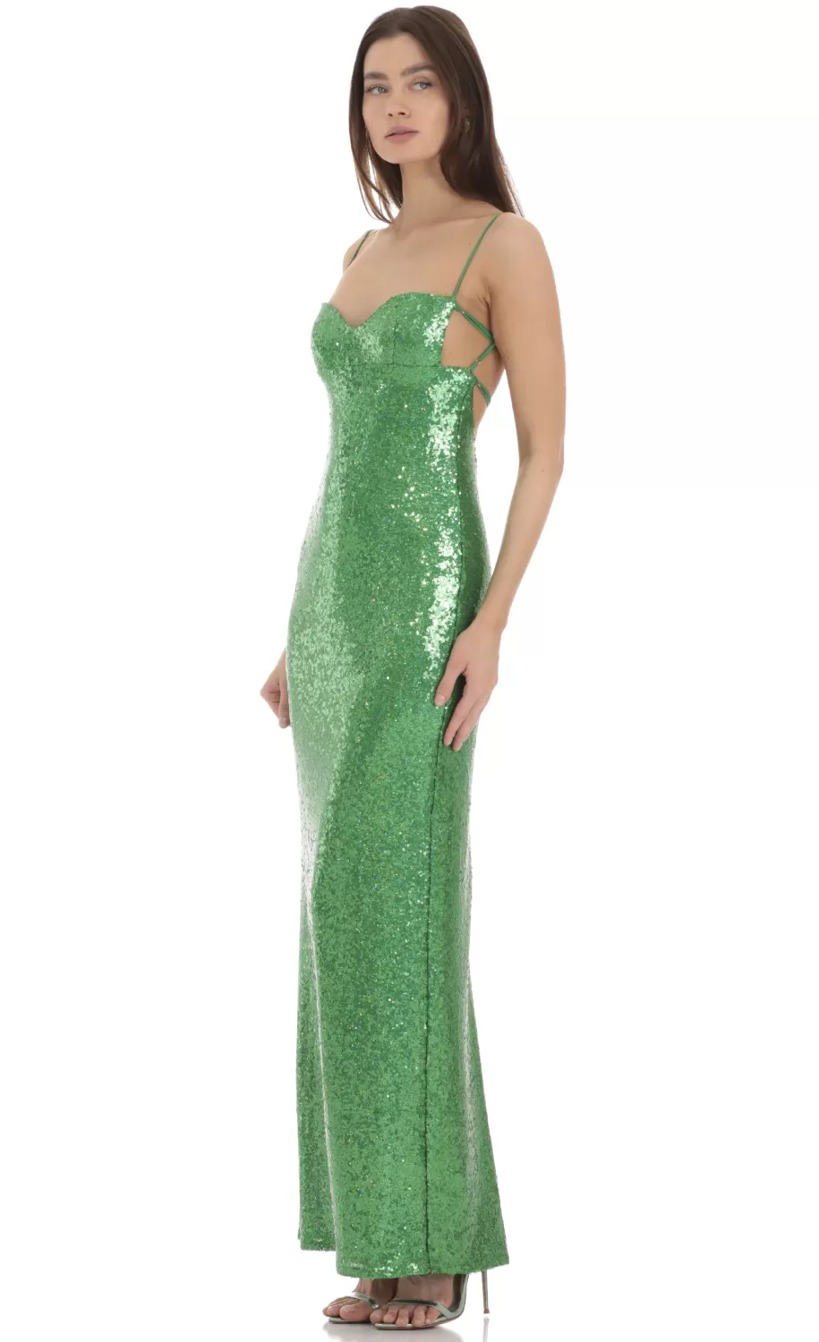 Sequin Open Back Maxi Dress In Green^LUCY IN THE SKY Online