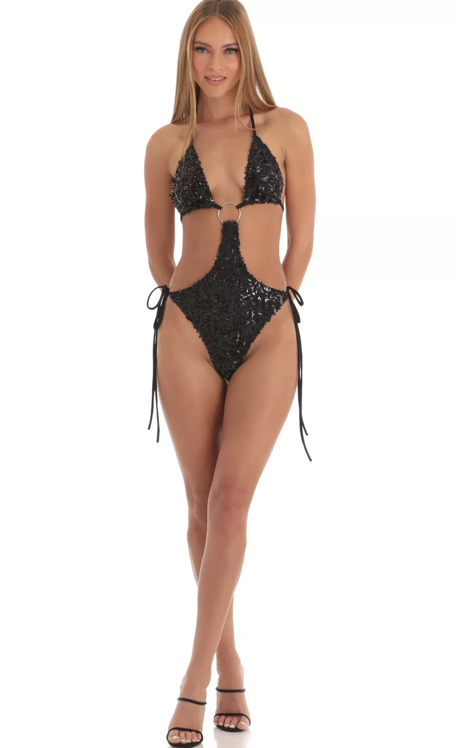 Sequin O-Ring Monokini In Black^LUCY IN THE SKY Flash Sale