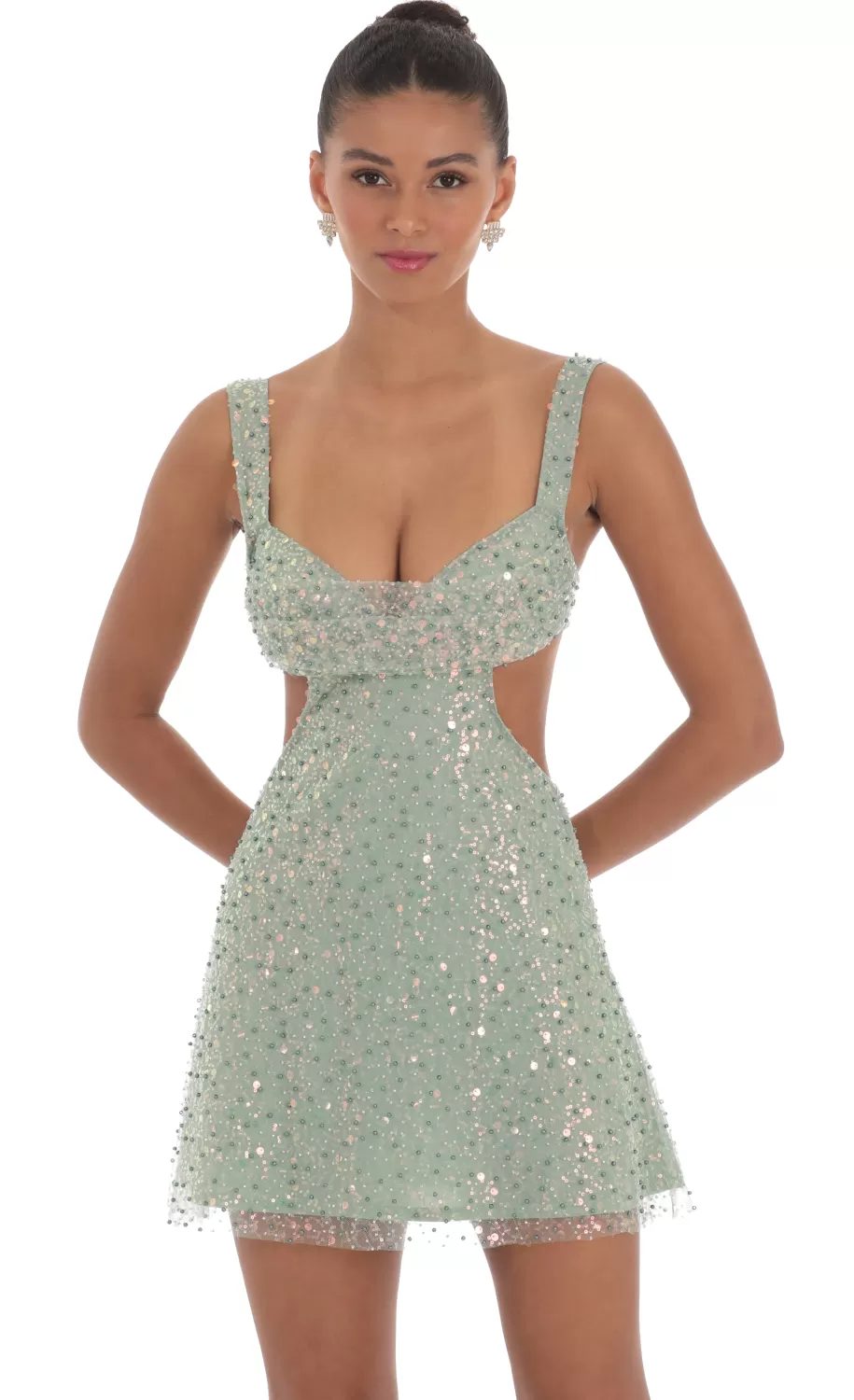 Sequin Pearl Cutout Dress In Green^LUCY IN THE SKY Best