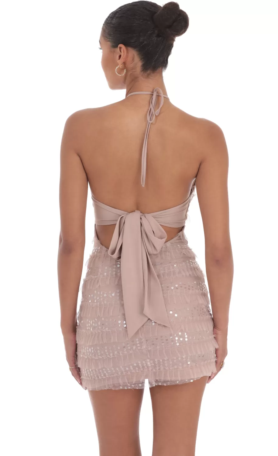 Sequin Ruffle Halter Bodycon Dress In Mauve^LUCY IN THE SKY Discount