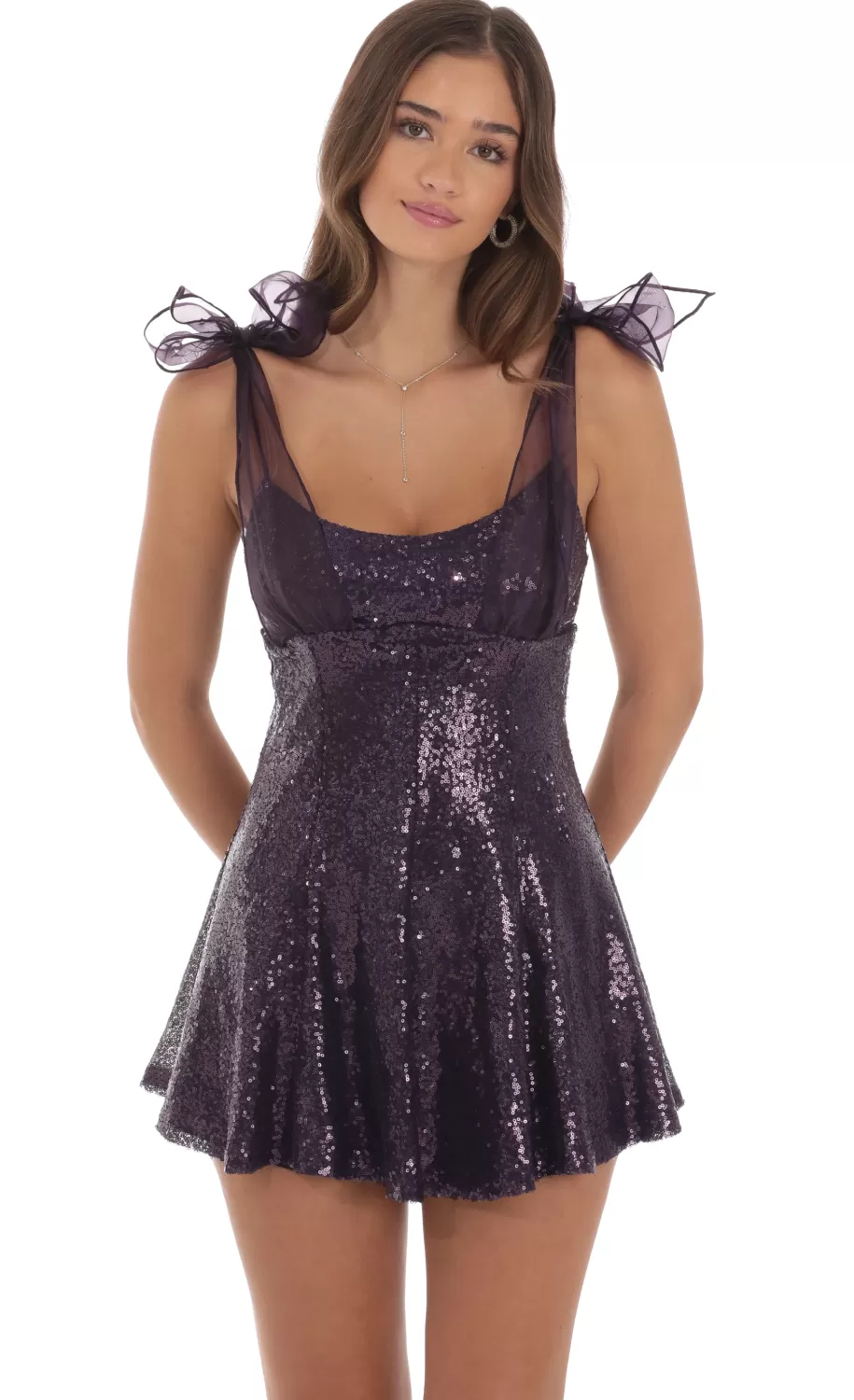 Sequin Shoulder Ties Dress In Purple^LUCY IN THE SKY Outlet