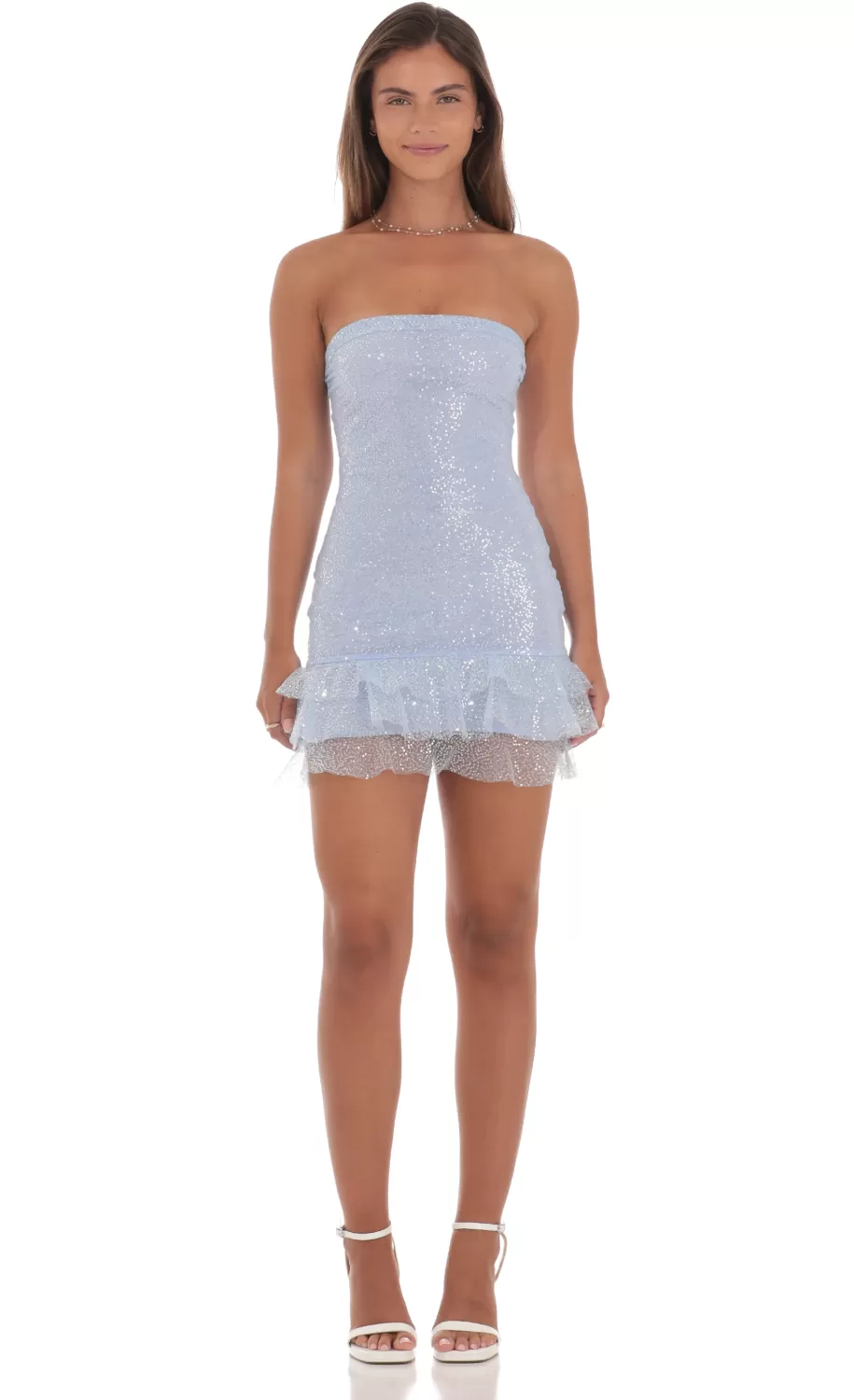 Sequin Strapless Bodycon Dress In Light Blue^LUCY IN THE SKY Hot