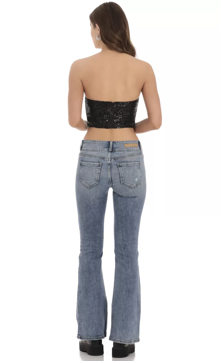 Sequin Strapless Corset Top In Black^LUCY IN THE SKY Fashion