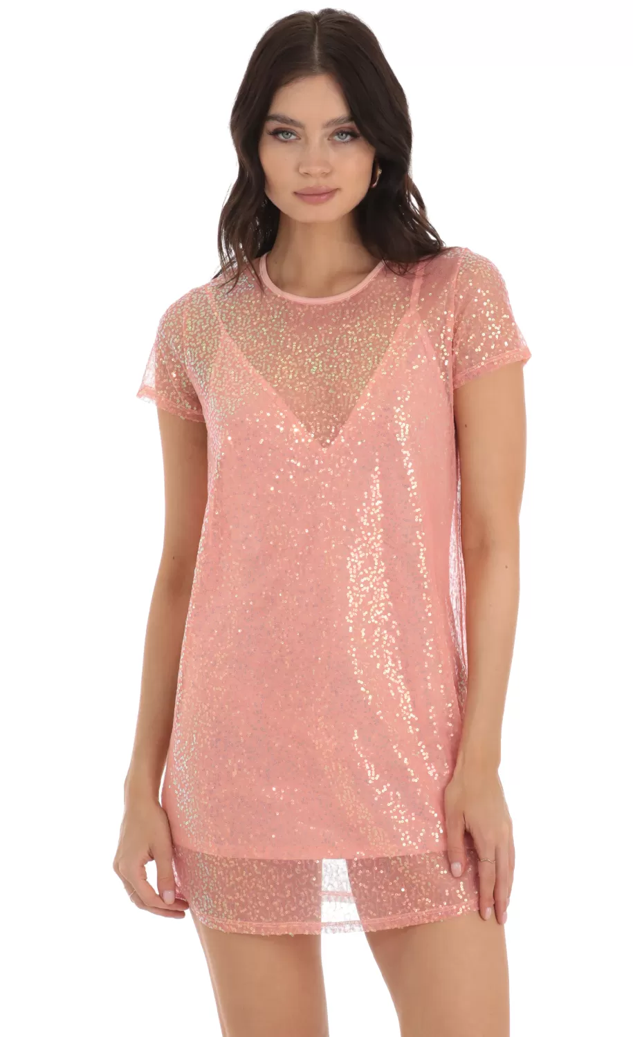 Sequin Two Piece Dress In Peach^LUCY IN THE SKY New