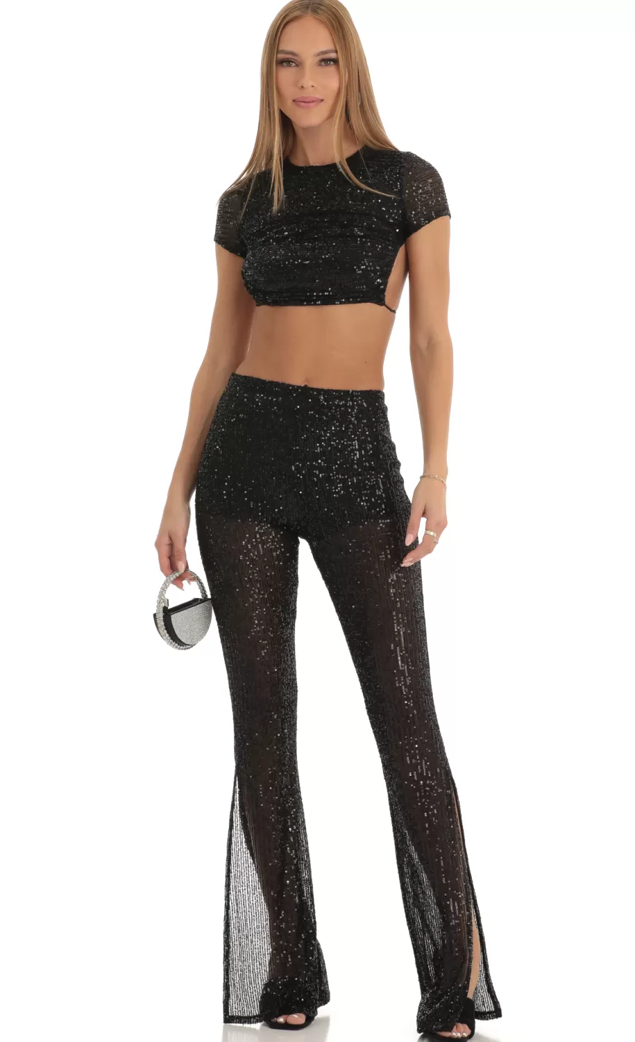 Sequin Two Piece Pant Set In Black^LUCY IN THE SKY Shop