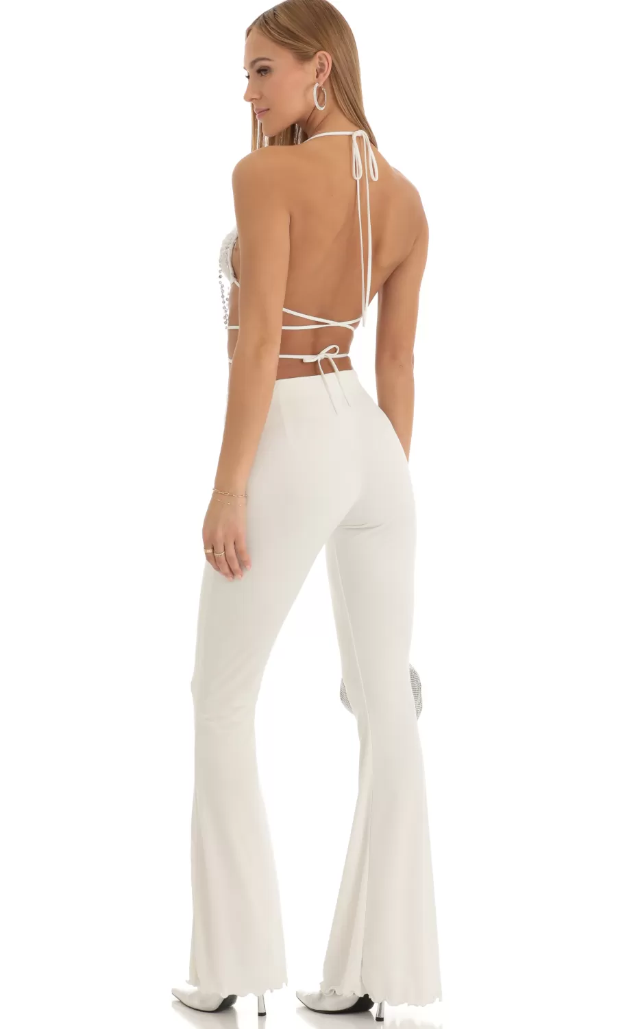 Sequin Two Piece Pant Set In White^LUCY IN THE SKY Sale