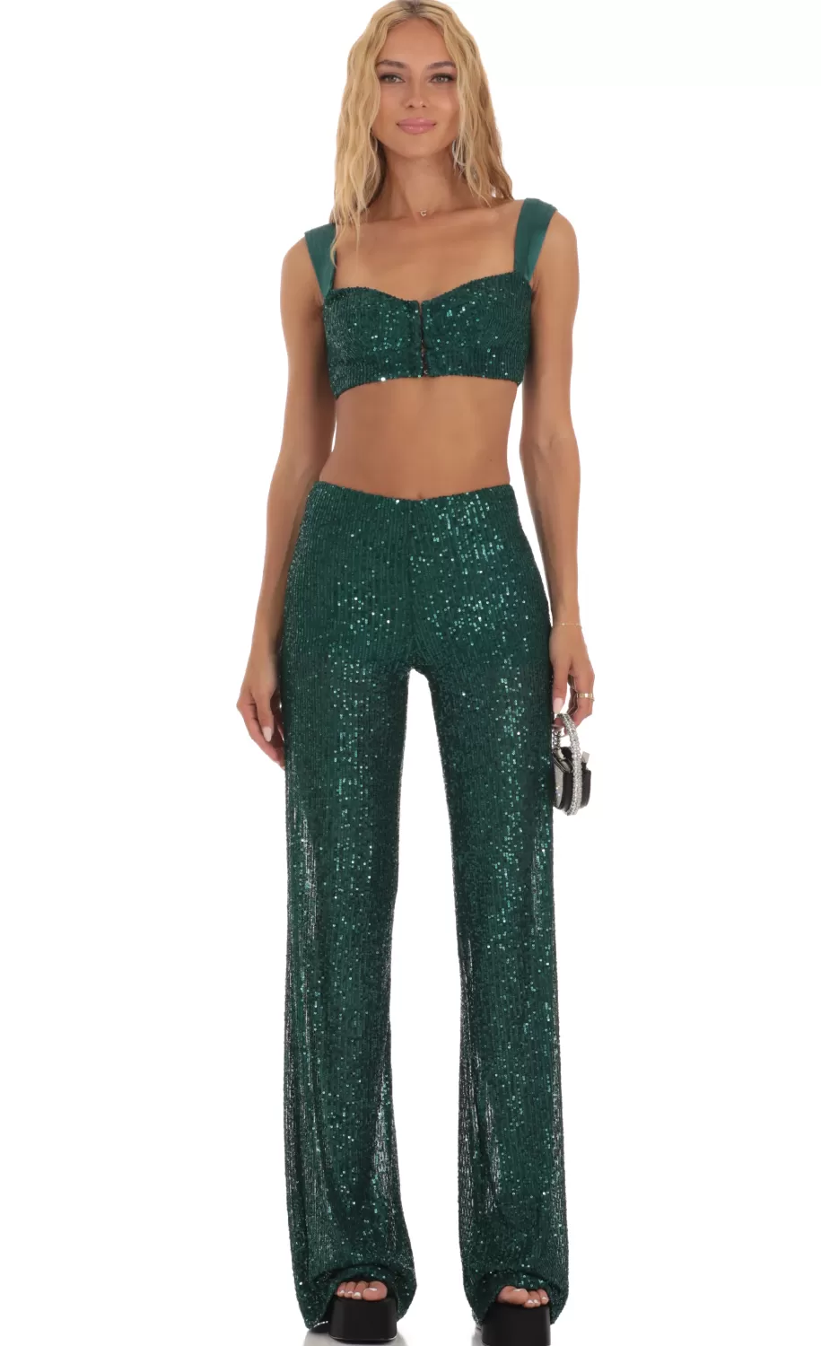 Sequin Two Piece Set In Green^LUCY IN THE SKY Cheap