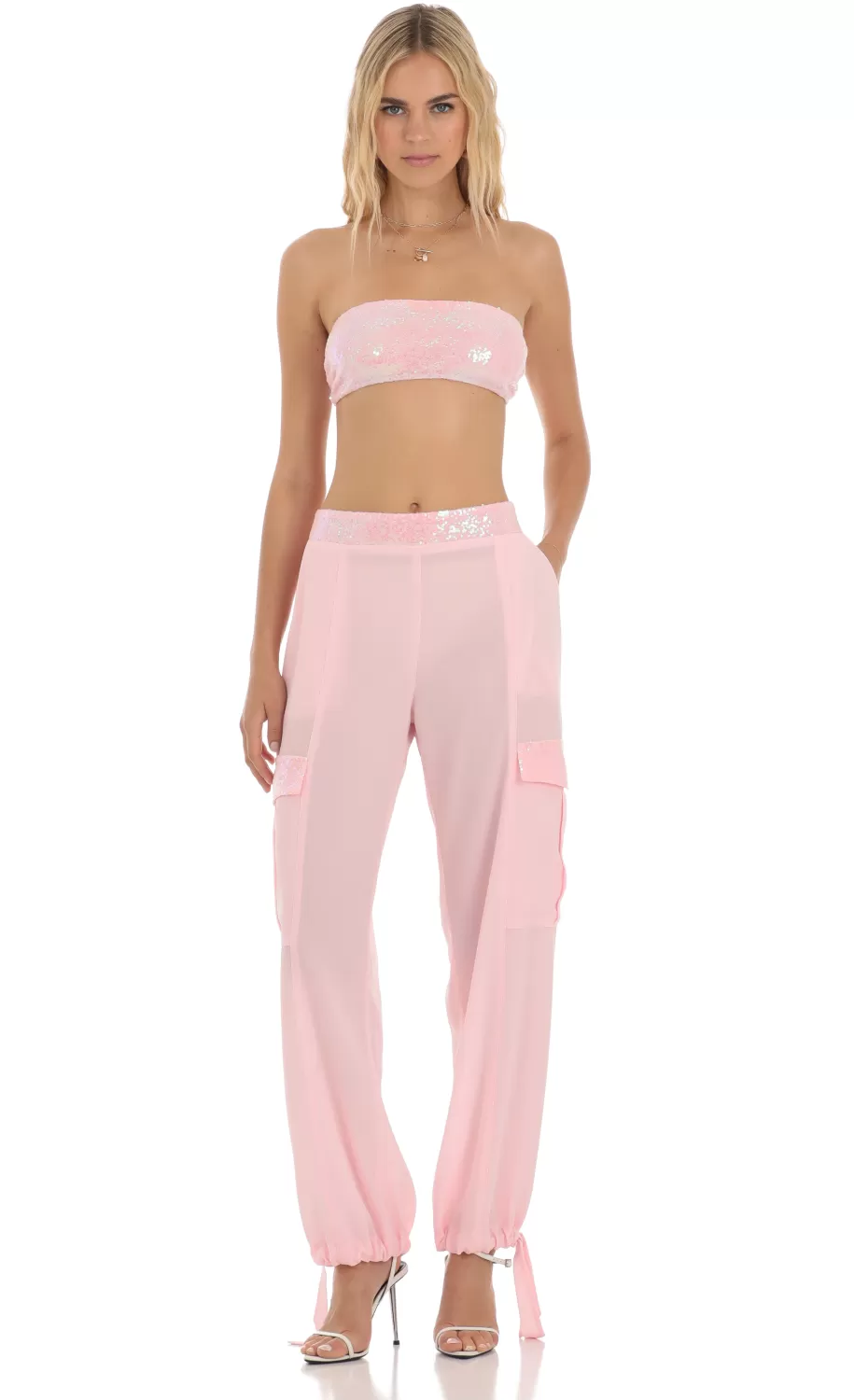 Sequin Two Piece Set In Pink^LUCY IN THE SKY Sale