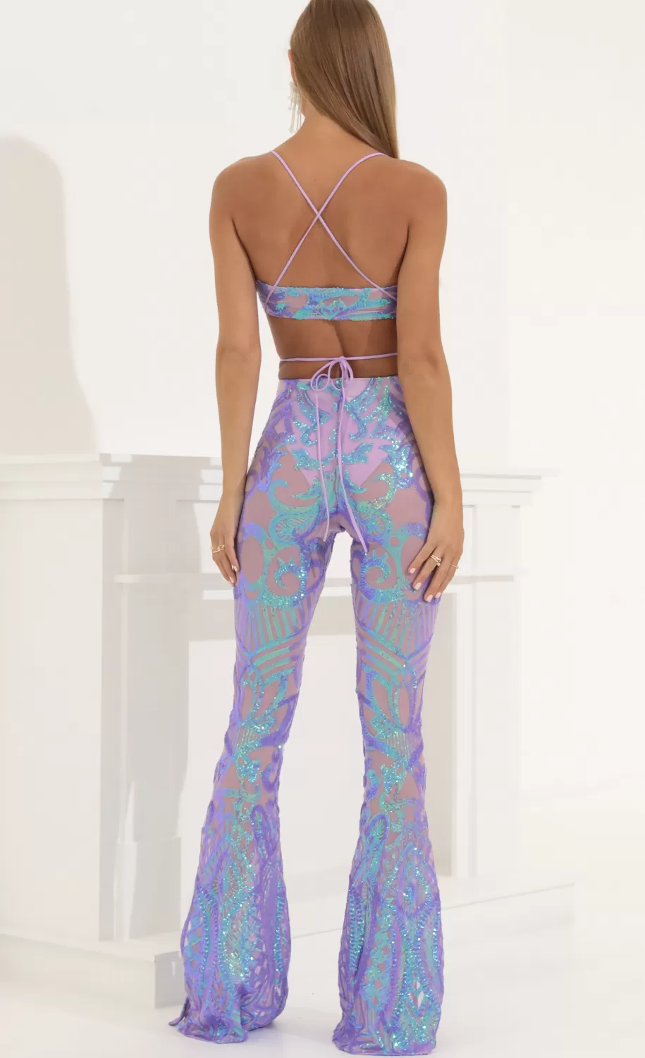 Sequin Two Piece Set In Purple Iridescent^LUCY IN THE SKY Shop