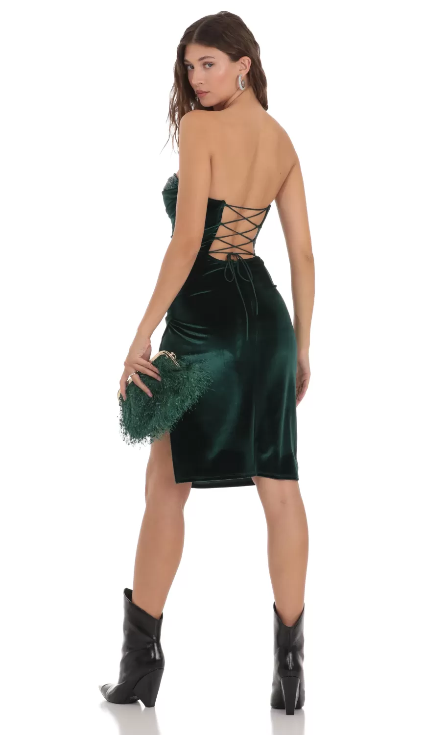 Sequin Velvet Dress In Green^LUCY IN THE SKY Discount