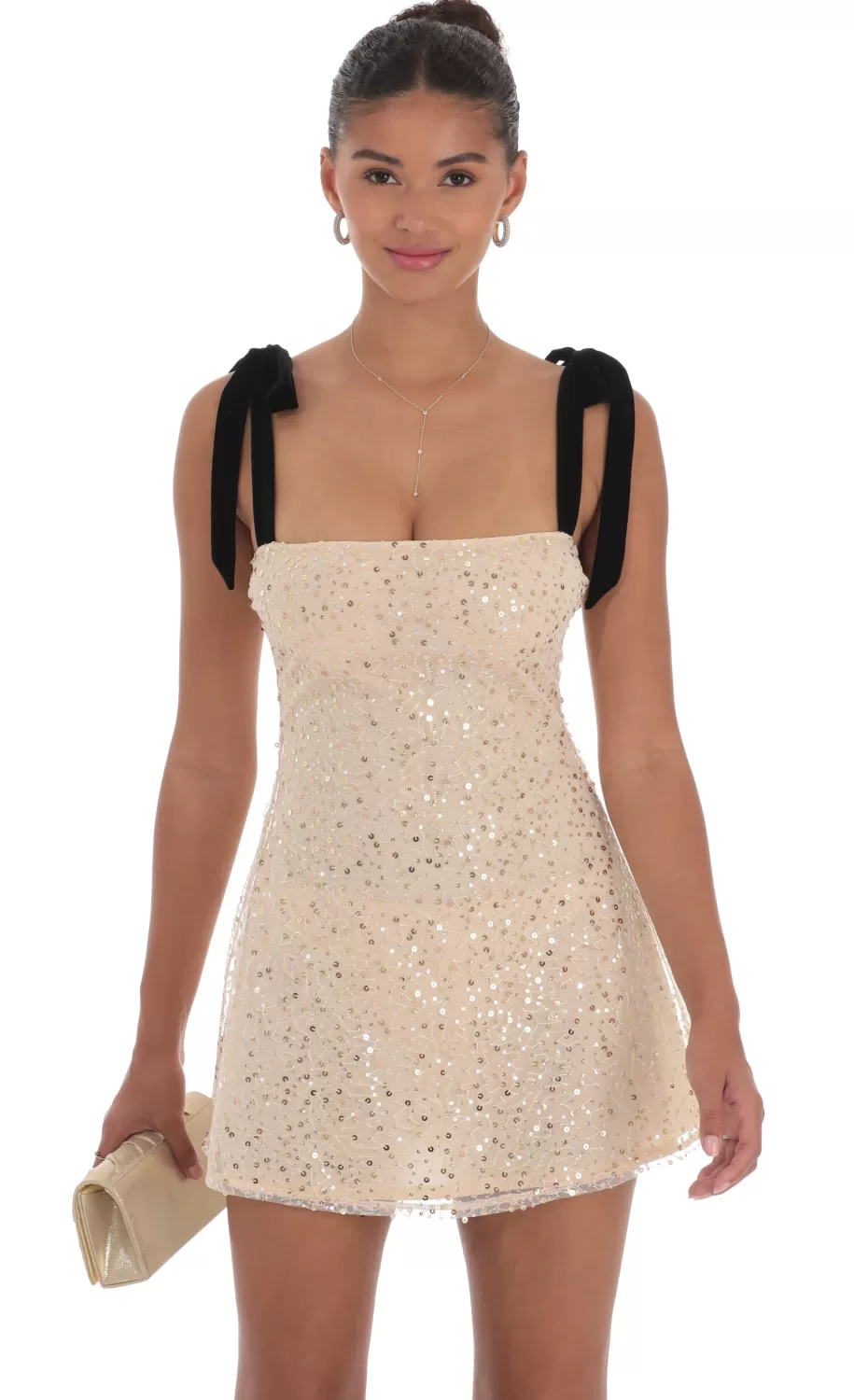 Sequin Velvet Strap Dress In Beige^LUCY IN THE SKY Sale