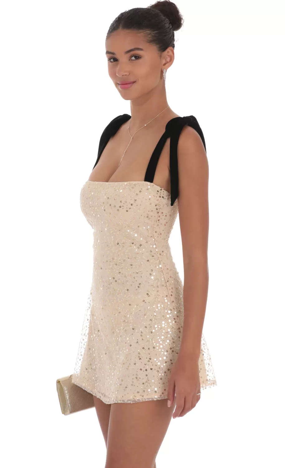 Sequin Velvet Strap Dress In Beige^LUCY IN THE SKY Sale