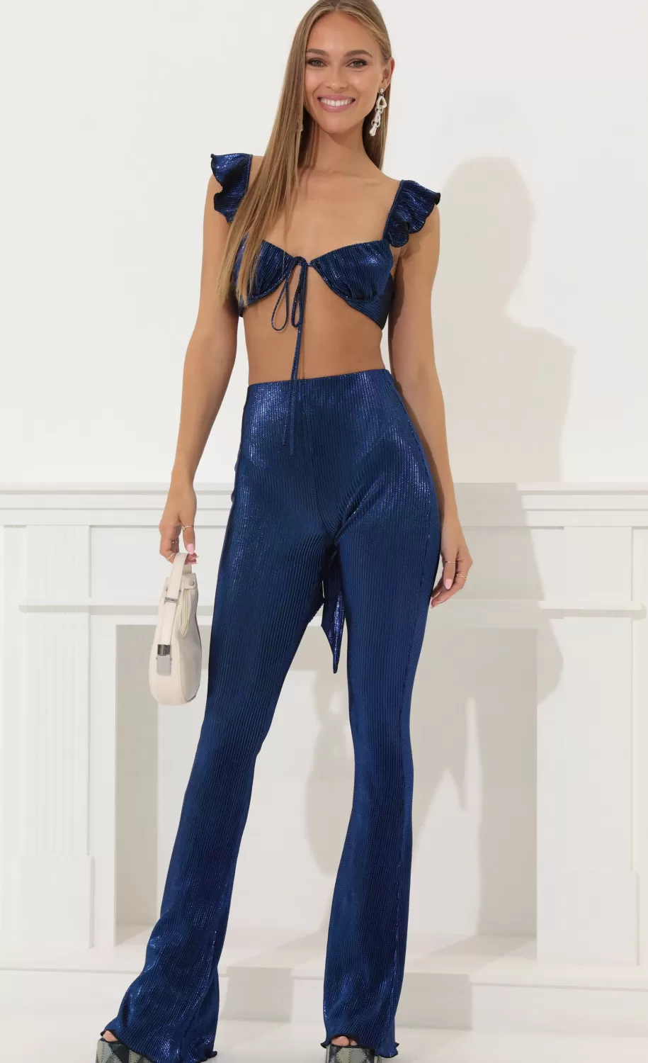 Shannon Two Piece Set In Blue Foil^LUCY IN THE SKY Sale