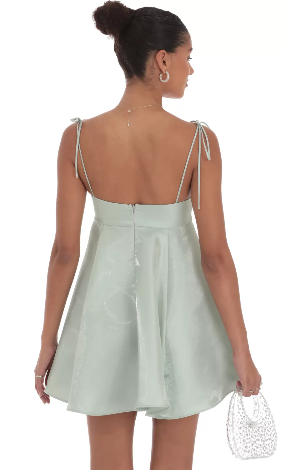 Sheen Flare Babydoll Dress In Sage Green^LUCY IN THE SKY Sale