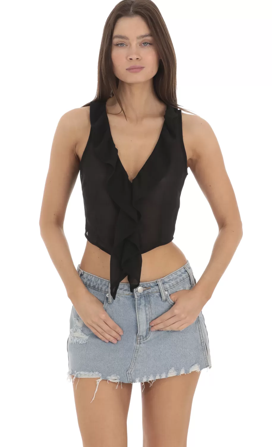 Sheer Chiffon Top In Black^LUCY IN THE SKY Outlet