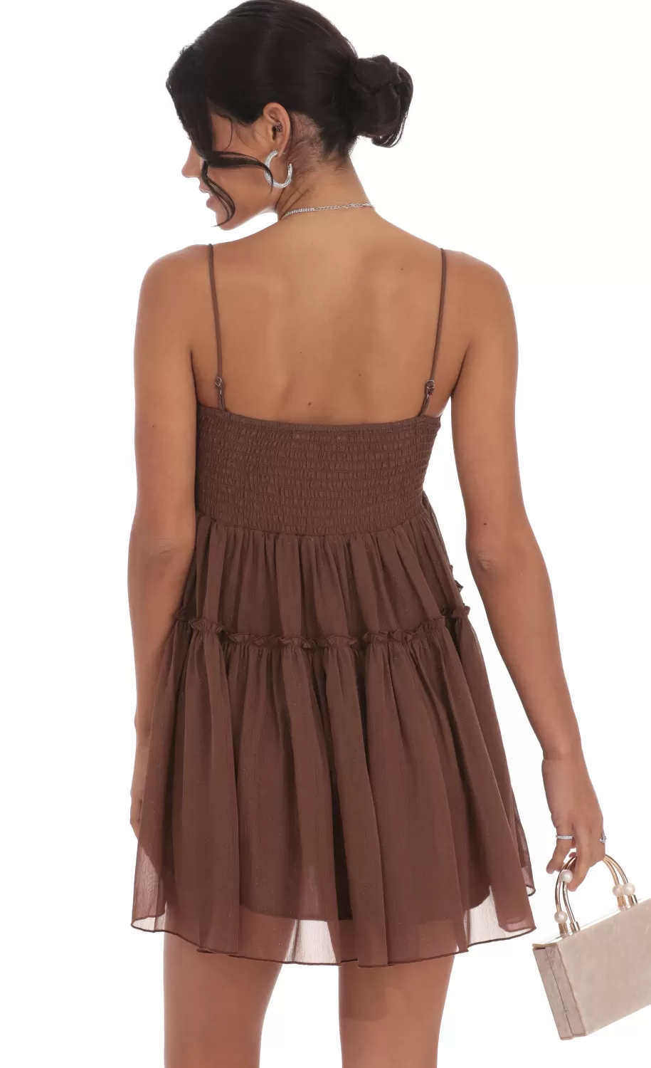 Shimmer Babydoll Dress In Brown^LUCY IN THE SKY Store