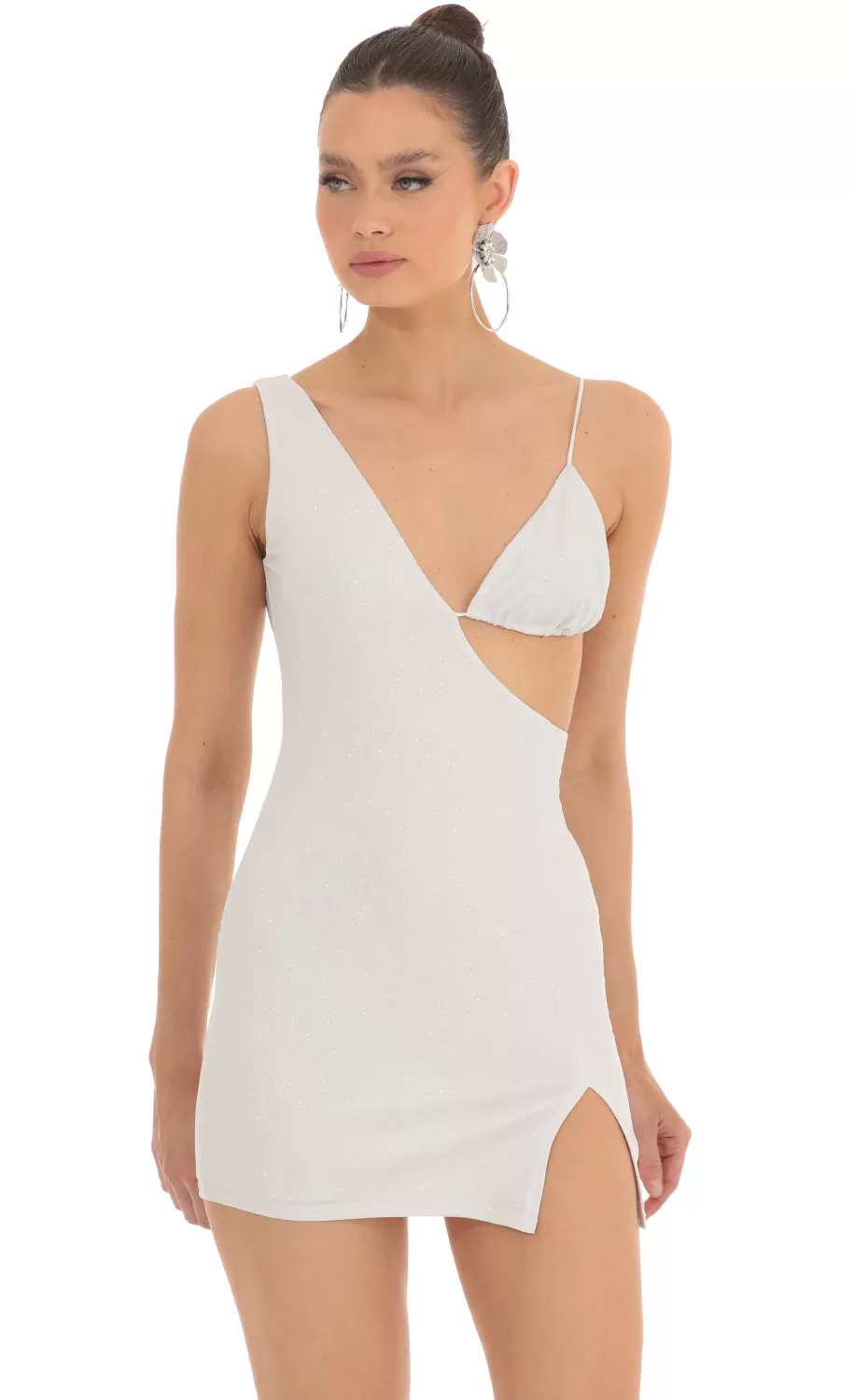 Shimmer Bust Cutout Dress In White^LUCY IN THE SKY Fashion