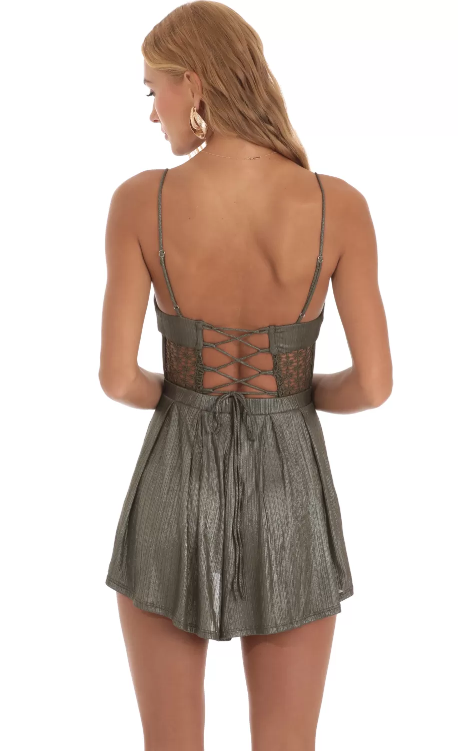 Shimmer Embroidered Corset Romper In Olive Green^LUCY IN THE SKY Flash Sale