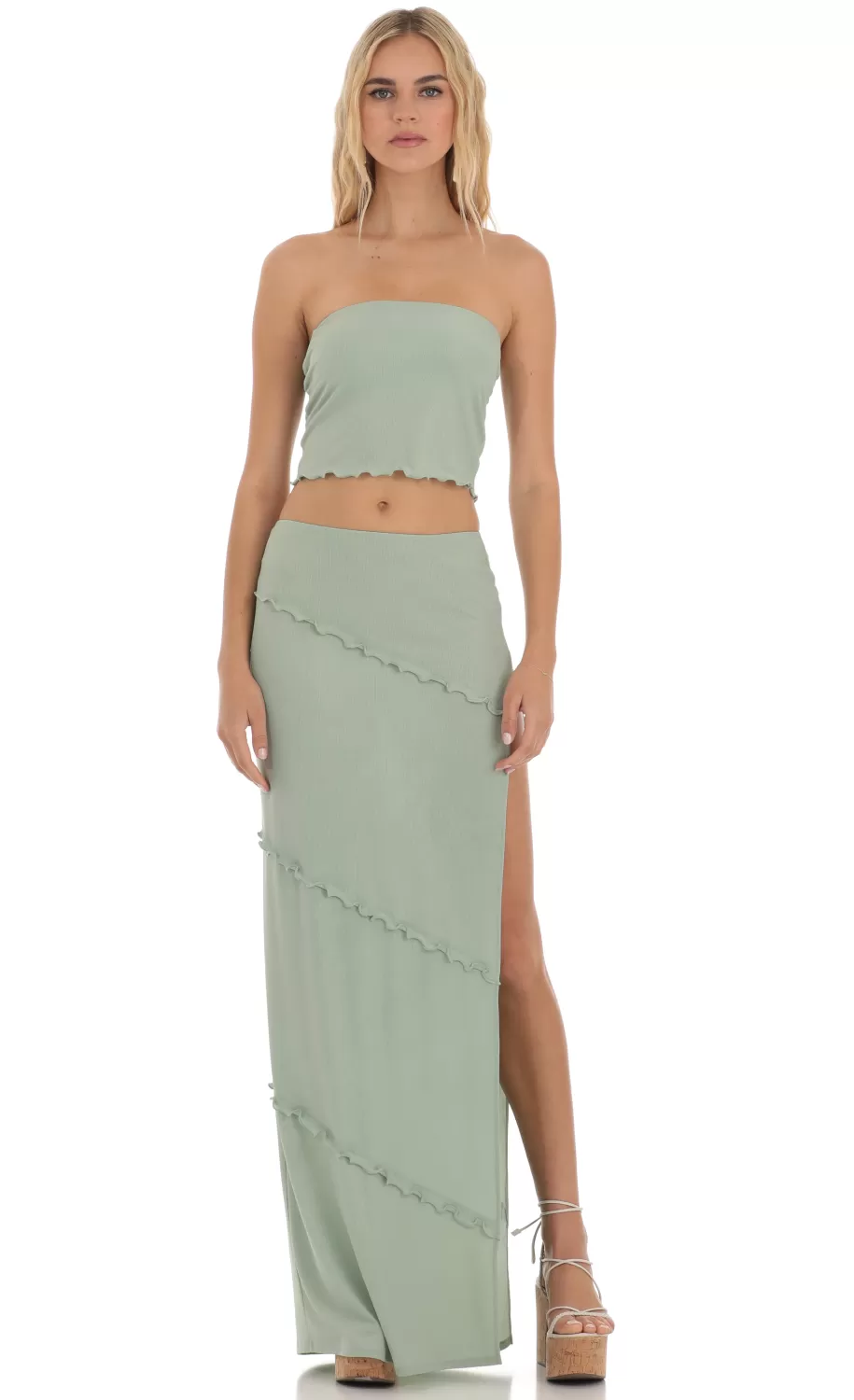 Shimmer Two Piece Set In Sage^LUCY IN THE SKY Fashion