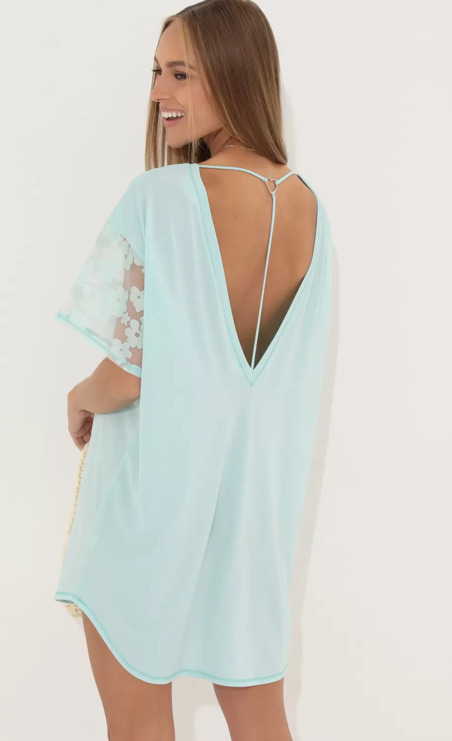 Shirt Dress In Teal Flowers^LUCY IN THE SKY Best Sale