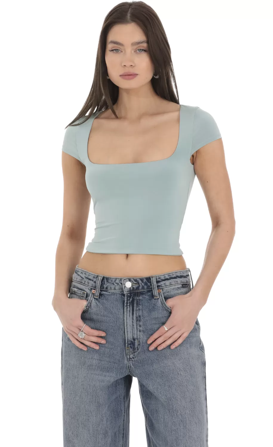 Short Sleeve Crop Top In Seaglass Blue^LUCY IN THE SKY Best Sale