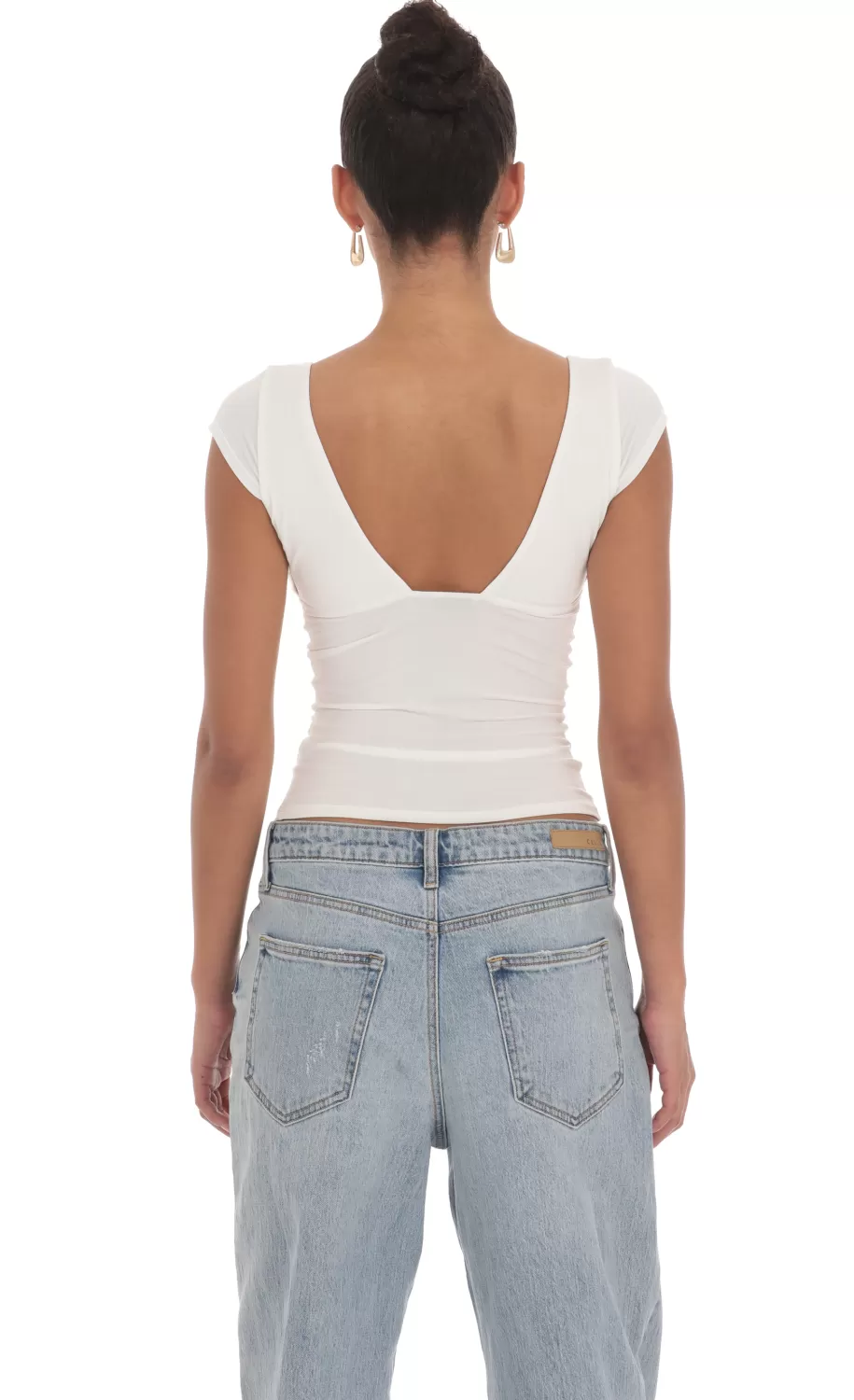 Short Sleeve V-Neck Top In White^LUCY IN THE SKY Outlet