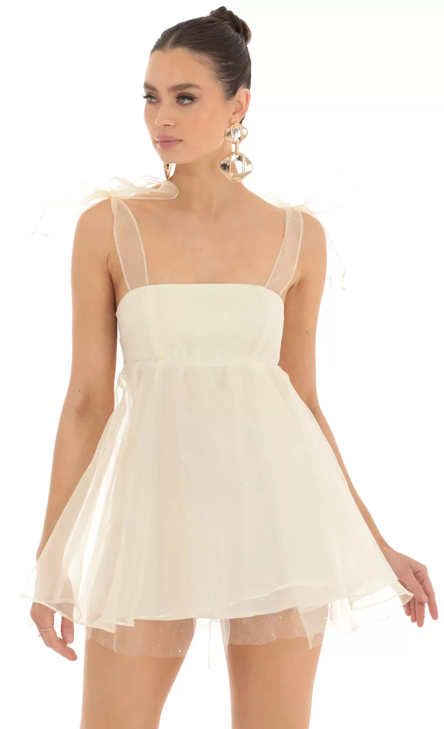 Shoulder Bow Baby Doll Dress In Cream^LUCY IN THE SKY Clearance