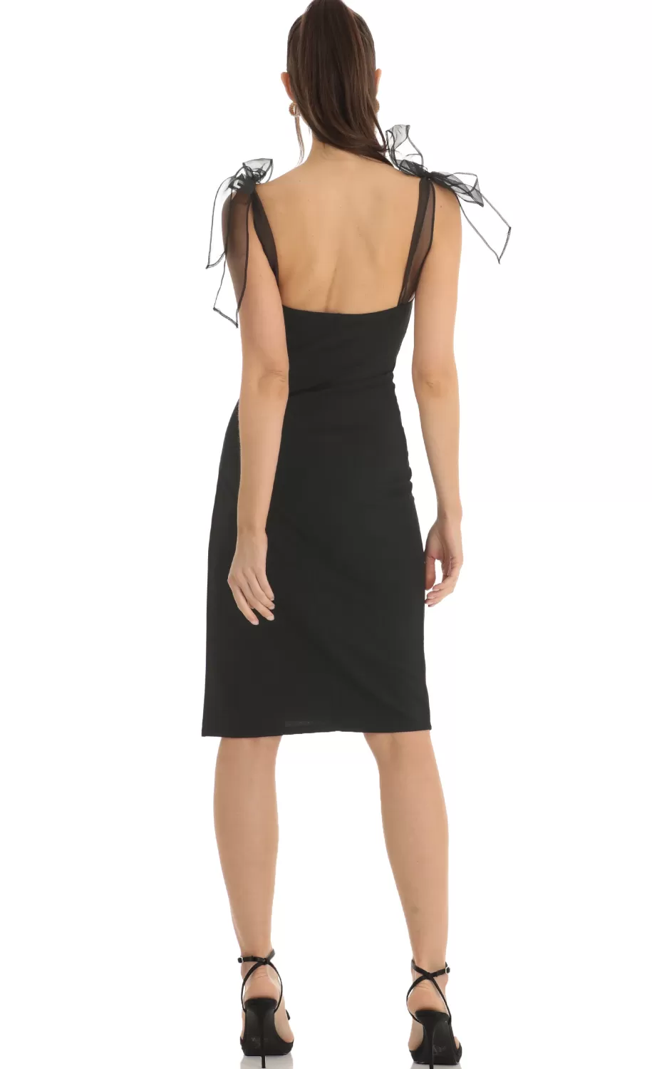 Shoulder Bow Tie Crepe Midi Dress In Black^LUCY IN THE SKY Cheap