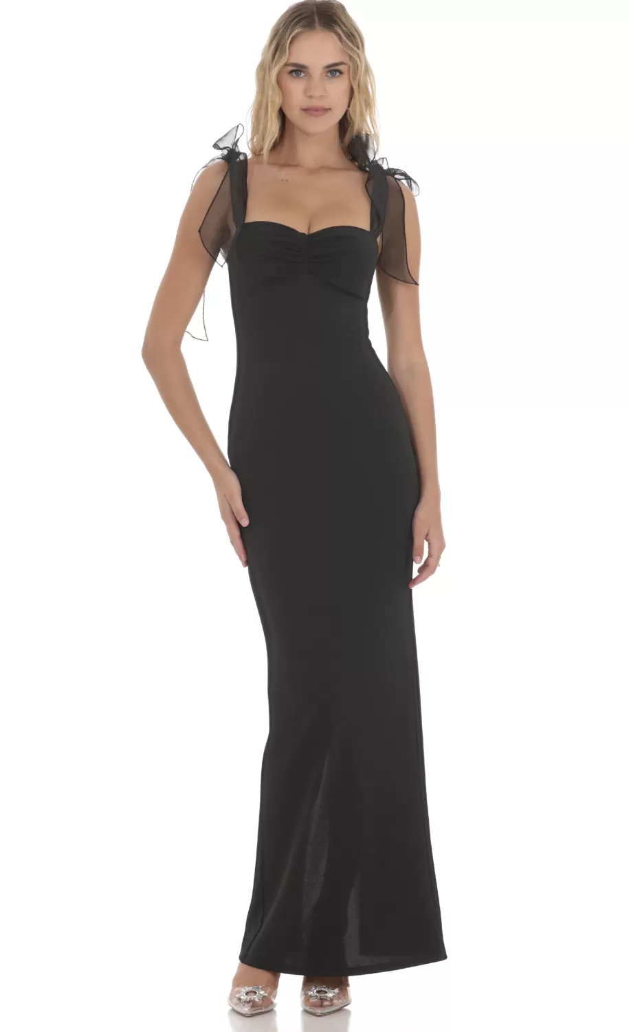 Shoulder Ties Maxi Dress In Black^LUCY IN THE SKY Cheap