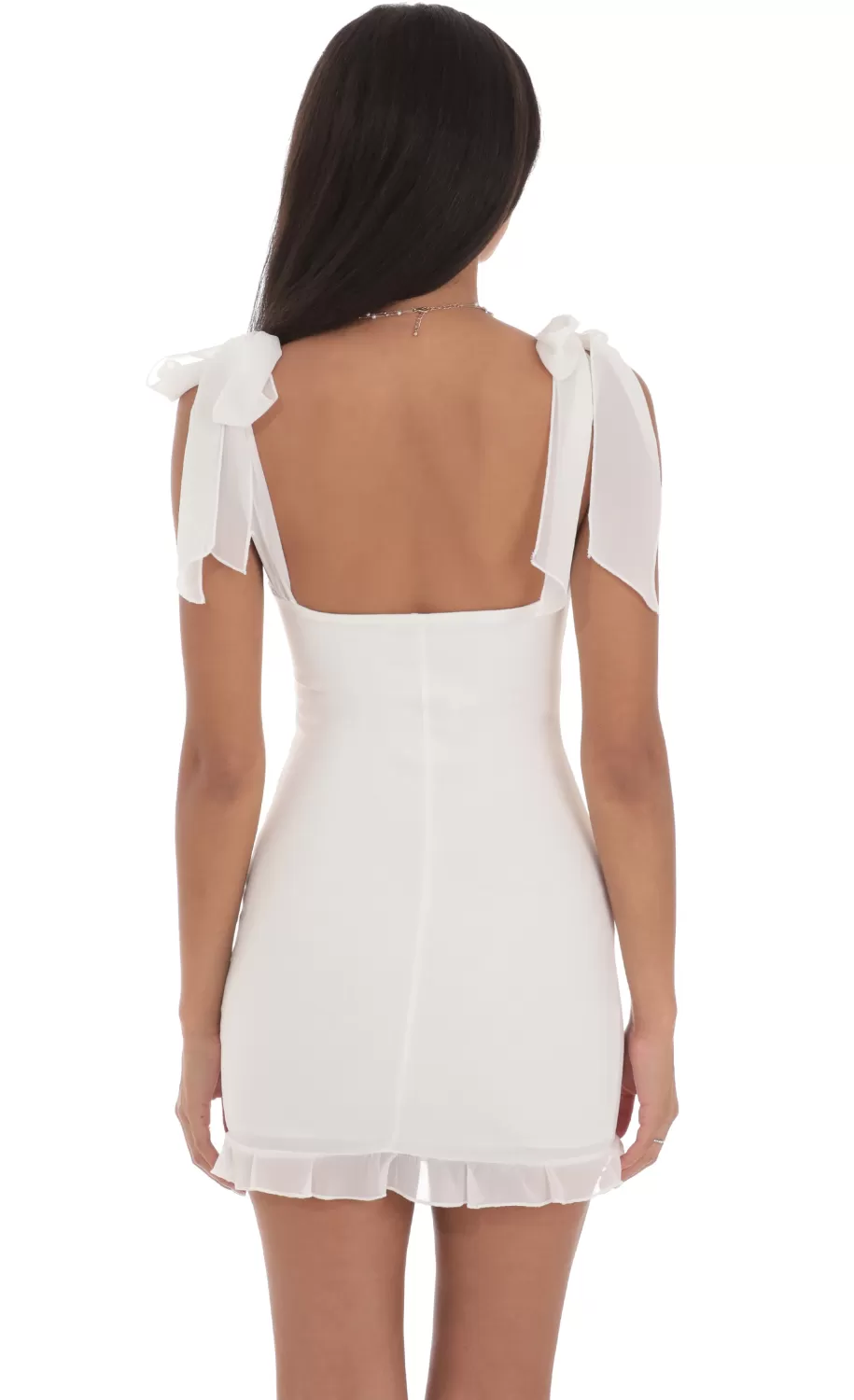 Shoulder Ties Ruffle Dress In White^LUCY IN THE SKY Clearance