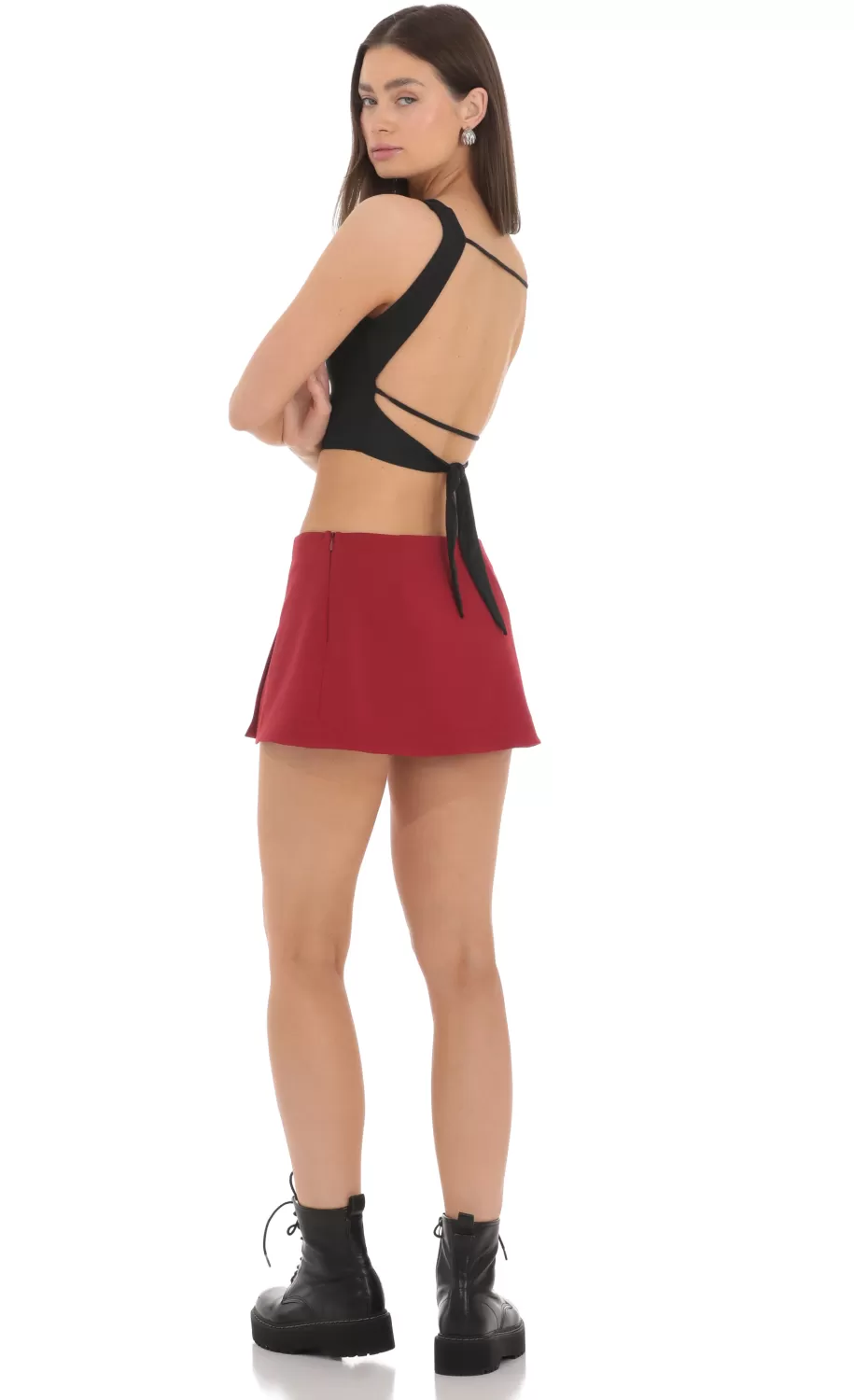 Side Slit Mini Skirt In Red^LUCY IN THE SKY New