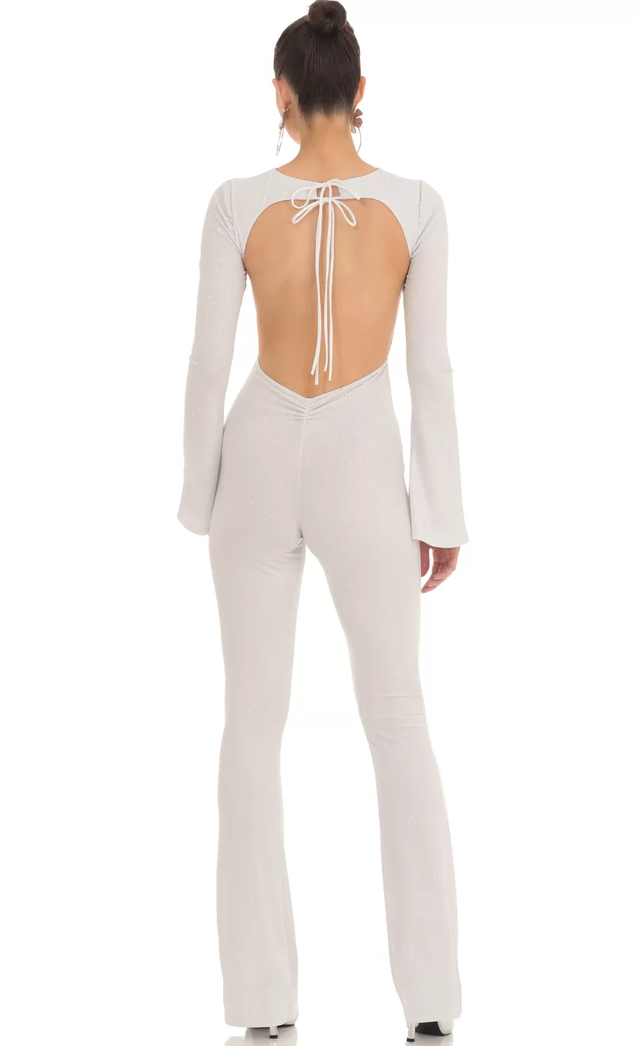 Silver Shimmer Open Back Jumpsuit In White^LUCY IN THE SKY Store