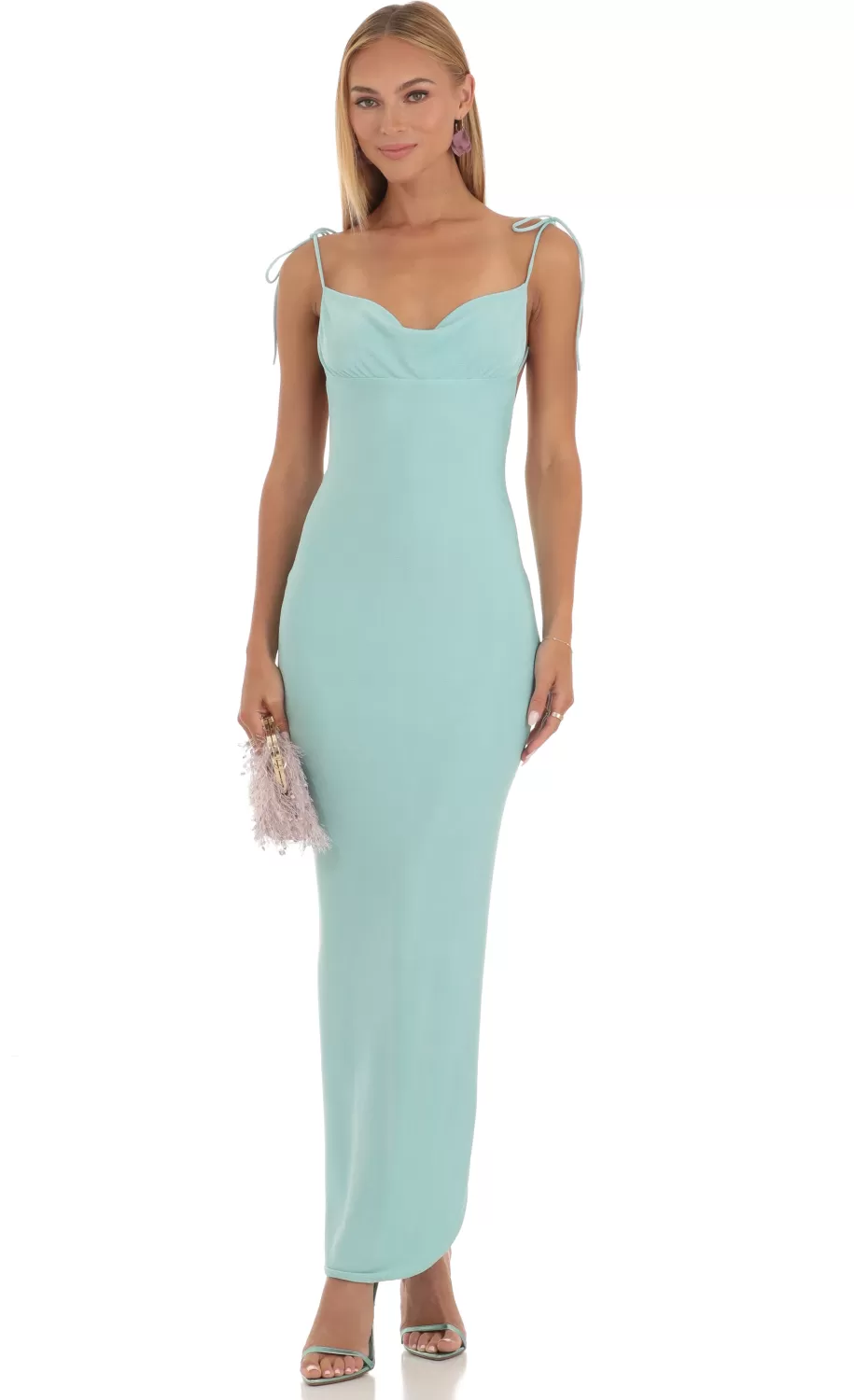 Slinky Back Slit Maxi Dress In Aqua^LUCY IN THE SKY Sale