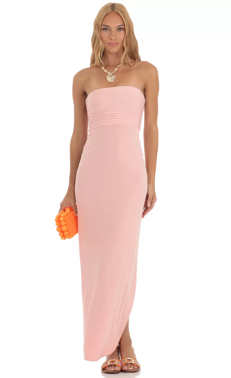 Slinky Strapless Dress In Pink^LUCY IN THE SKY Shop