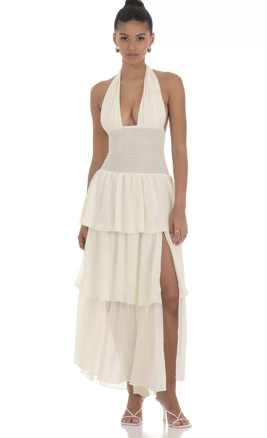 Smocked Halter Maxi Dress In Cream^LUCY IN THE SKY Hot